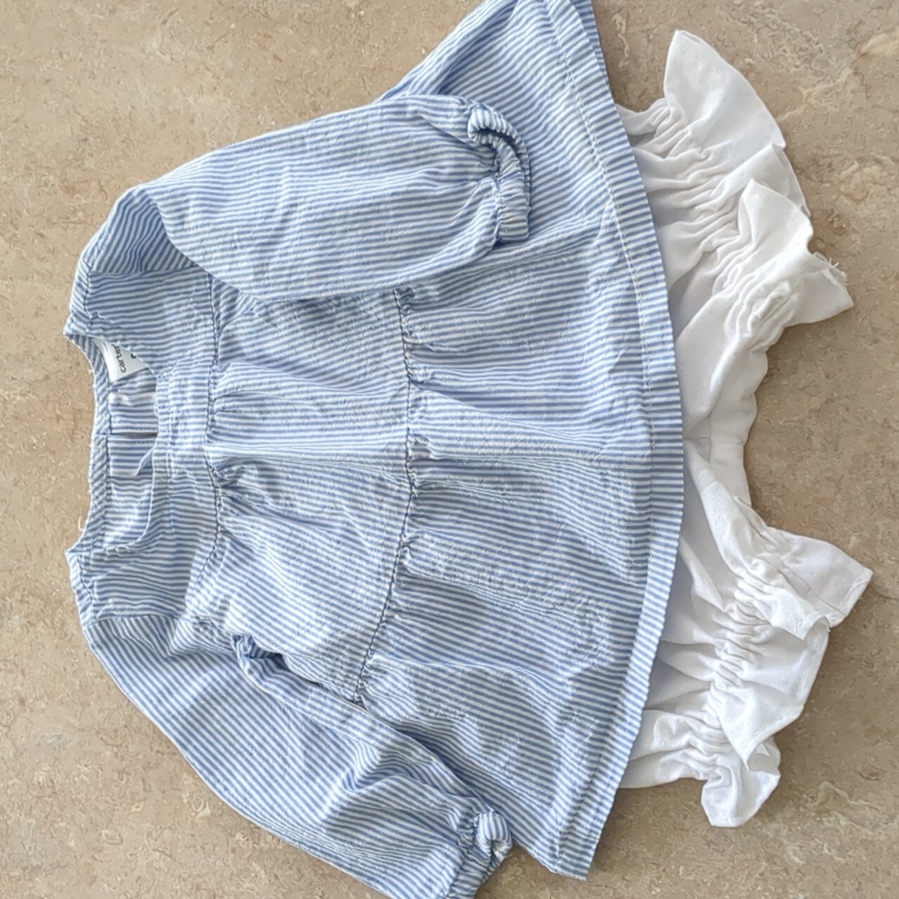 Baby Girl outfit Blue White striped long sleeve shirt and white cover bloomers